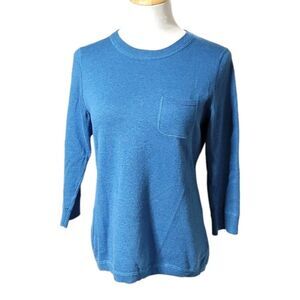 Talbots Blue Cotton Sweater 3/4 Sleeve with Zip Back Womens Small